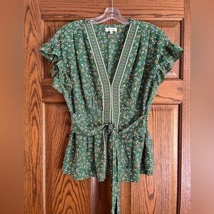 Max Studio Green Floral Ruffle Blouse